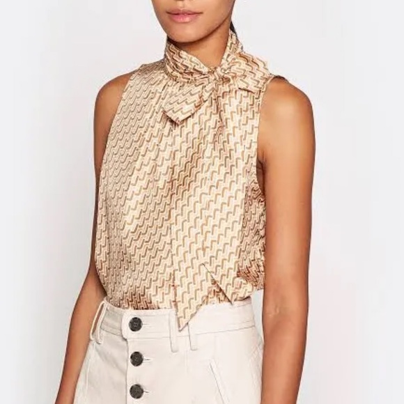 Joie Tan Patterned Bow Tie Blouse - Picture 2 of 6